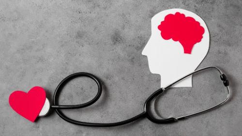 cutout of human head with paper cutouts for brain and heart with a stethoscope total worker health mobmed 